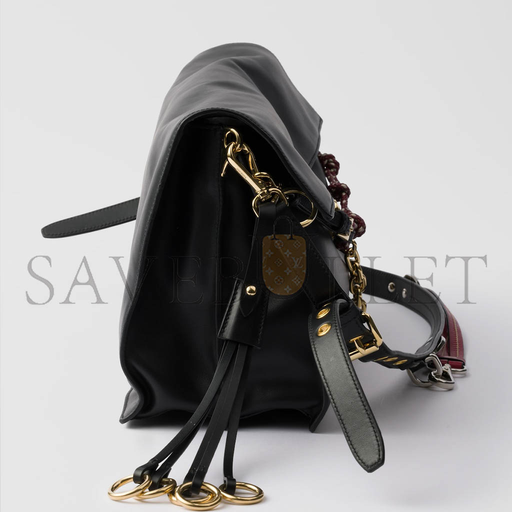 Pra*a soft sound large leather shoulder bag with charms 1bd378 (35*19.5*10.5cm)